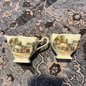 Vintage Cream and Sugar Set with Scenic Design
